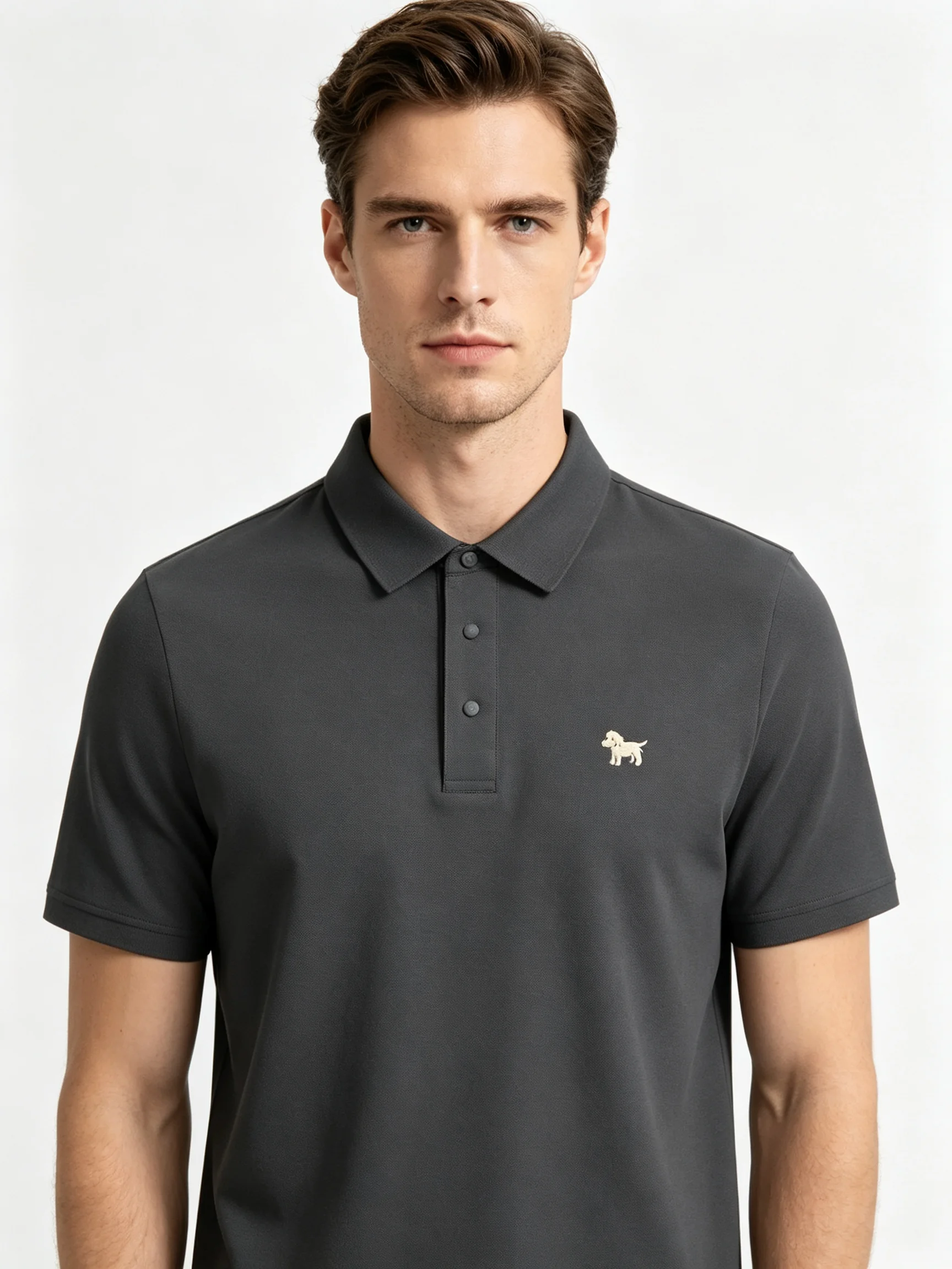 Lyocell Men Short Sleeve Polo Shirt Solid Casual Top