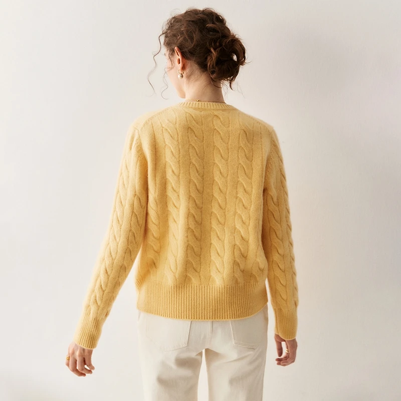 

Women 100% Cashmere Sweater Chic Warm O-neck Cable Knit Cardigan Preppy Style Autumn Winter Cashmere Knitwear Thick Soft Tops