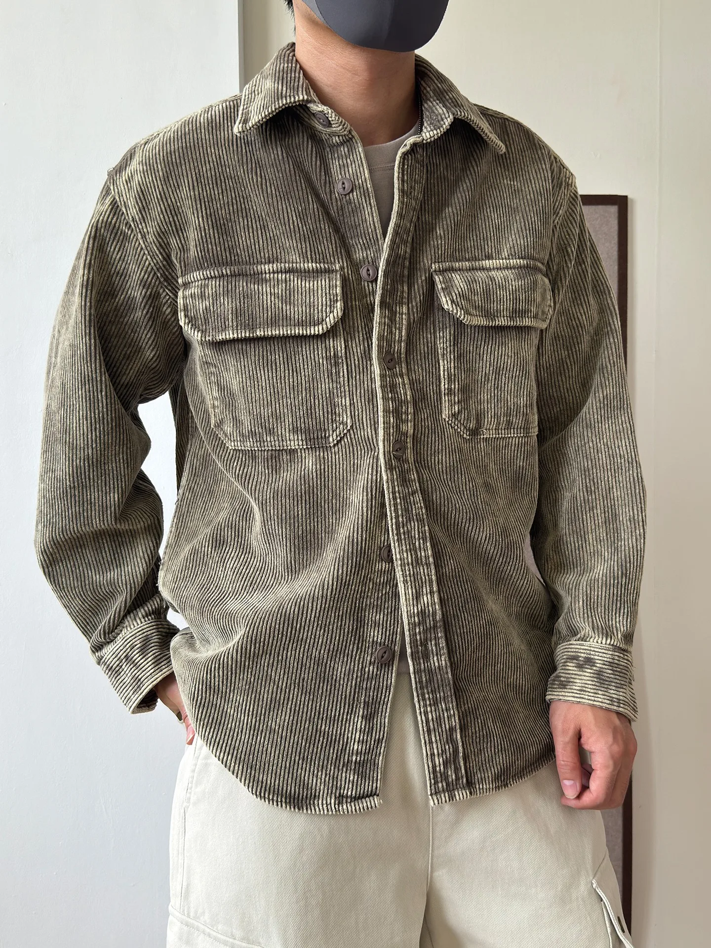 

Мужская рабочая рубашка из американского хлопка, вельветовая, с длинным рукавом, повседневная, износостойкая, влагопоглощающая