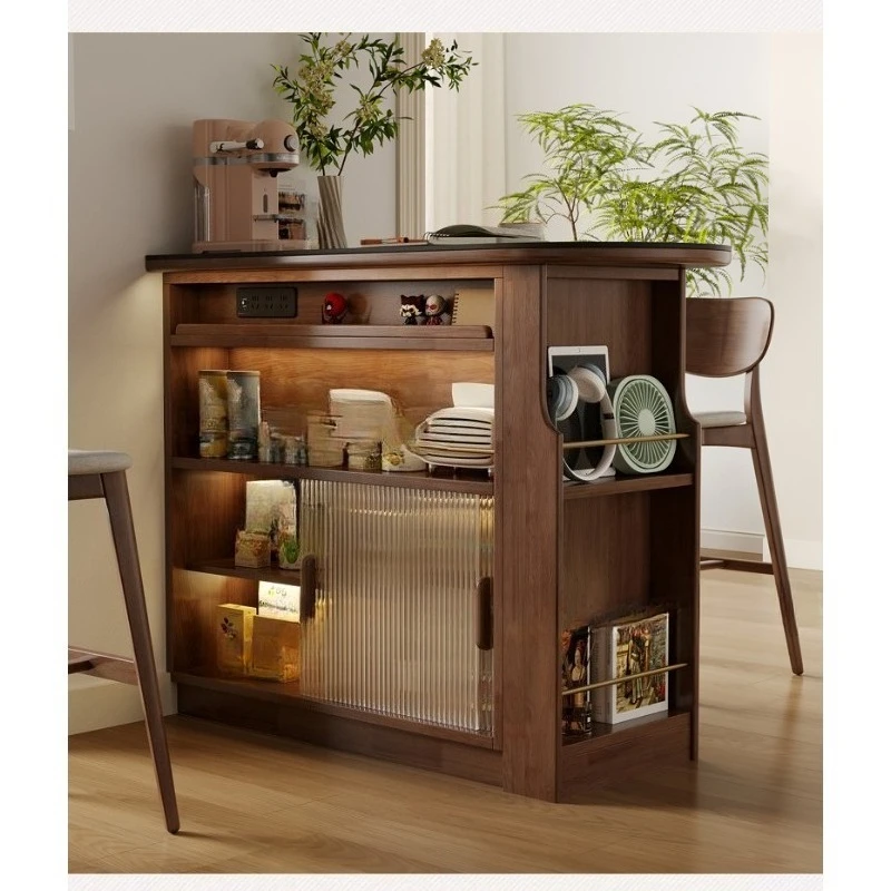 Solid wood bar counter, living room partition, household telescopic island counter, side cabinet