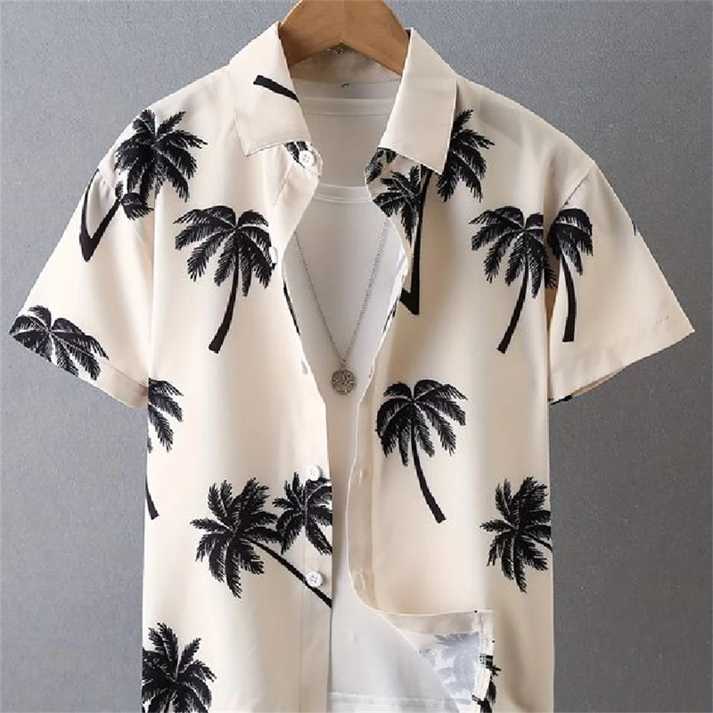 Summerlandscape Printed Pattern Beach Men's Lapel Shirt Short Sleeve Outdoor Vacation Shirts Tops Oversize Loose Men Clothing
