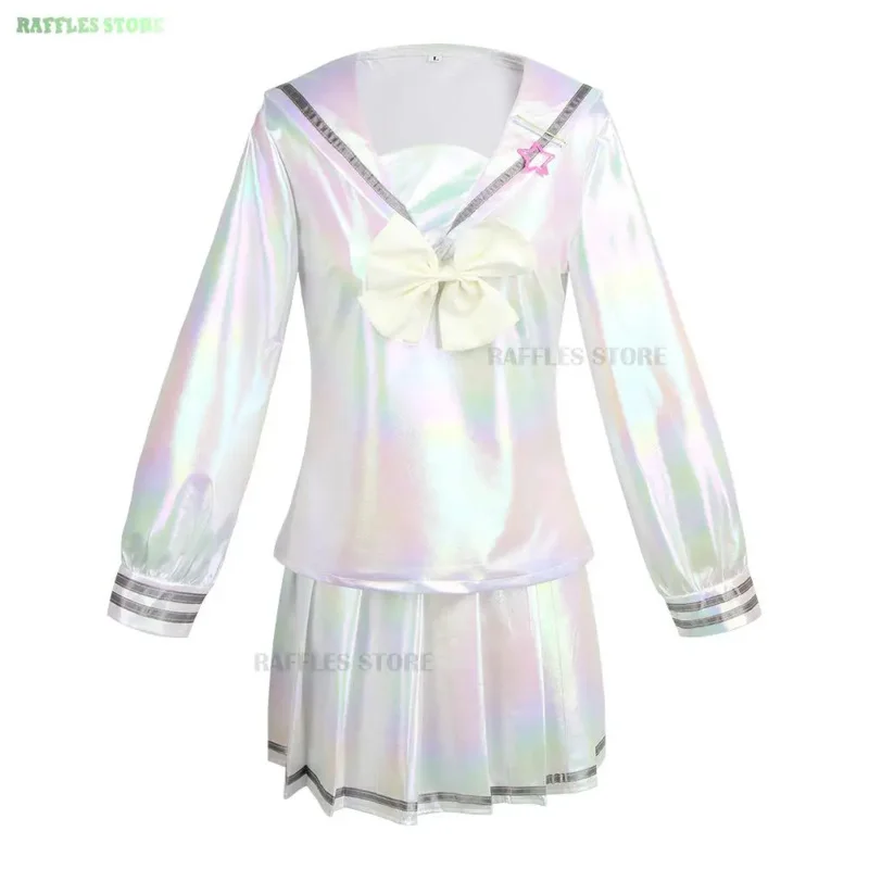 NEEDY GIRL OVERDOSE KAngel Cosplay Costume Lolita Shoes Coat Skirt Uniform Wig Hallowmas COS Laser Color Skirts Ribbon Wig