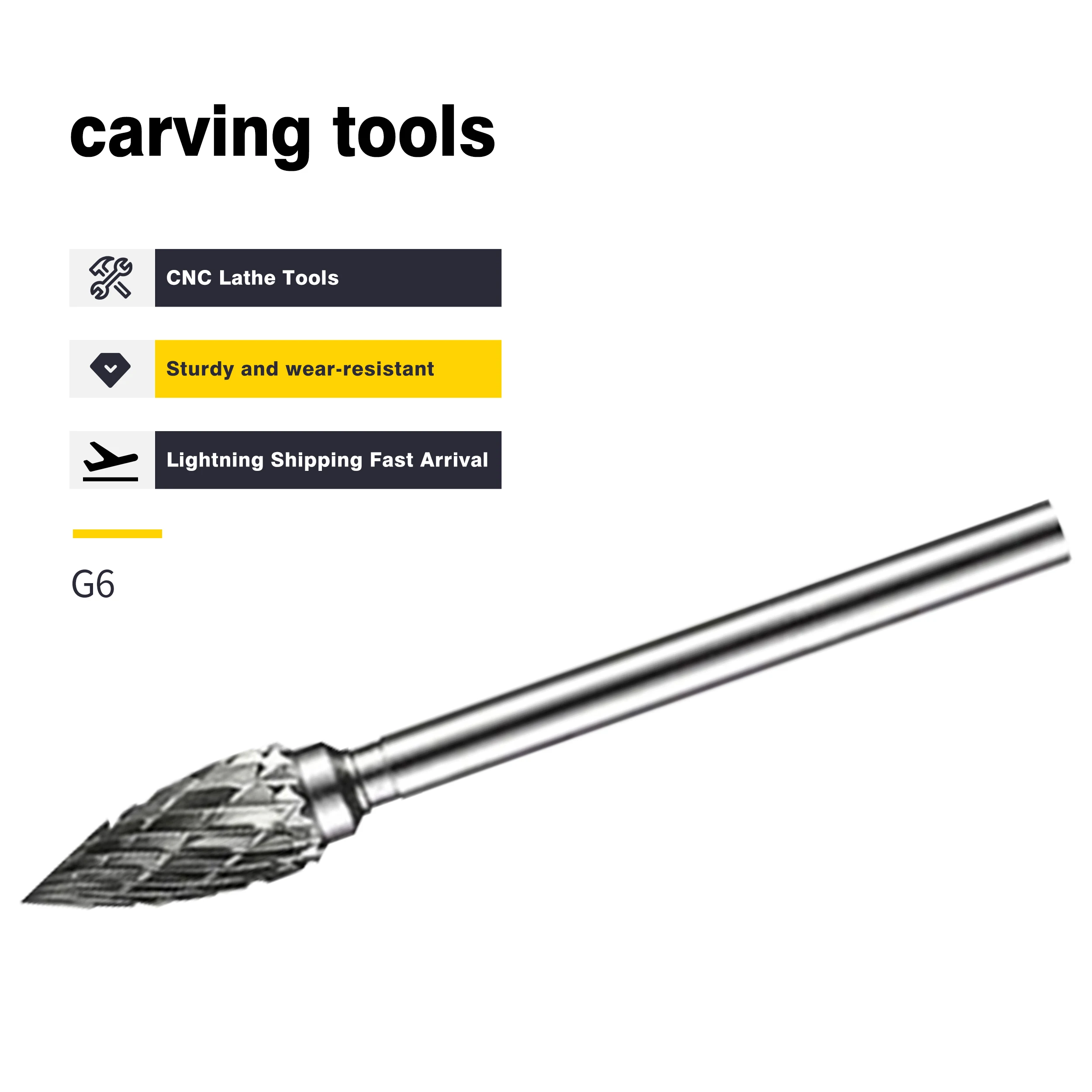 

Carbide G Type Rotary File Tungsten Steel Milling Cutter Conical Arc Pointed Metal Grinding Head G6513M03 G3/4/5 Engraving Tools