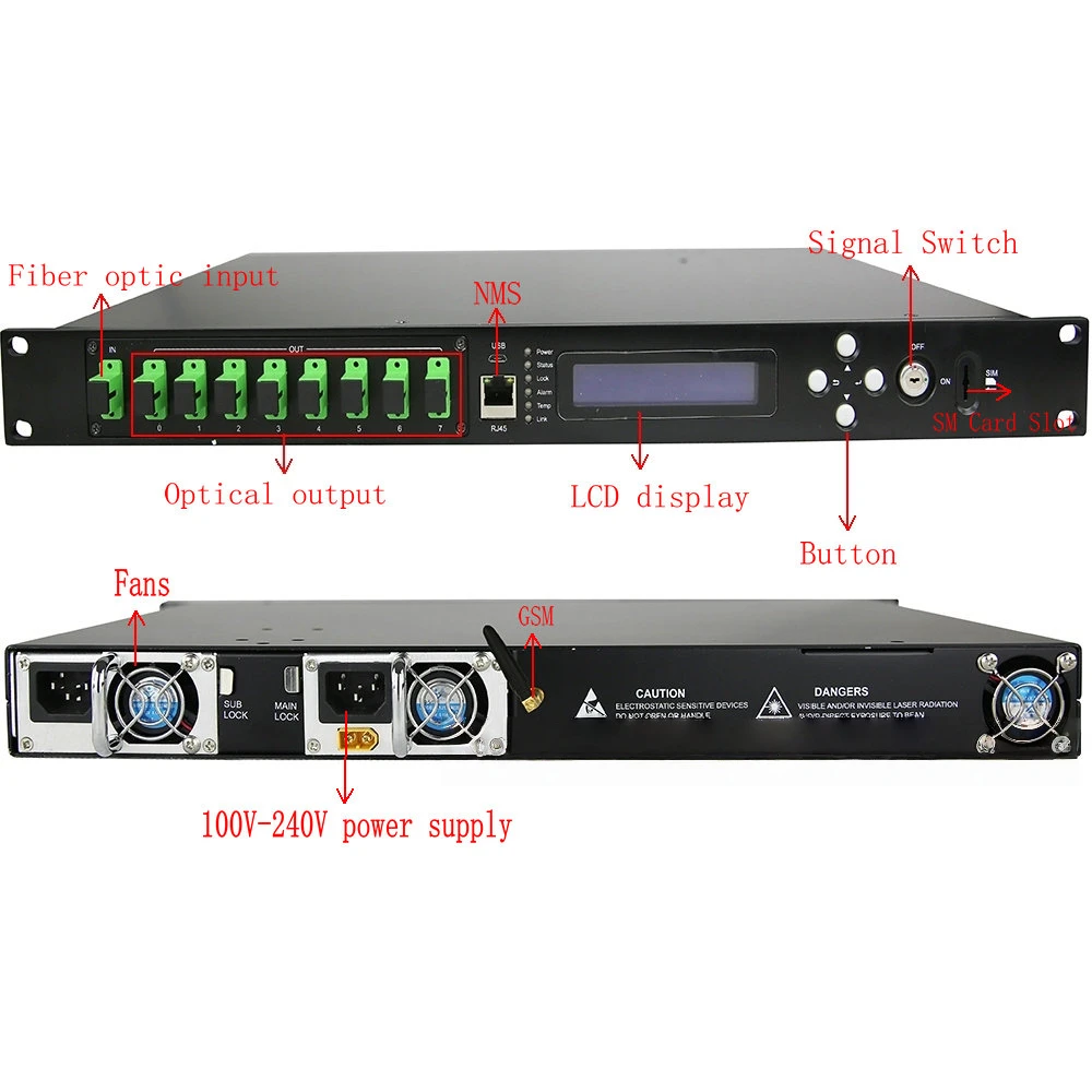 

1u 8x22db Высокомощный оптоволоконный усилитель Er Yb 1550 оптоволоконный усилитель 8 выходов для оптоволоконных транспортных сетей Catv