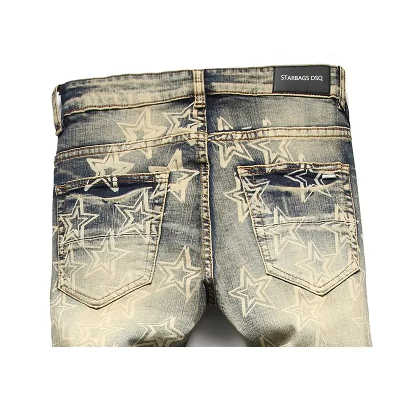 starbags dsq 3094 Men's Vintage Blue Jeans Ripped Trend Stretch Slim-fit Men's pant