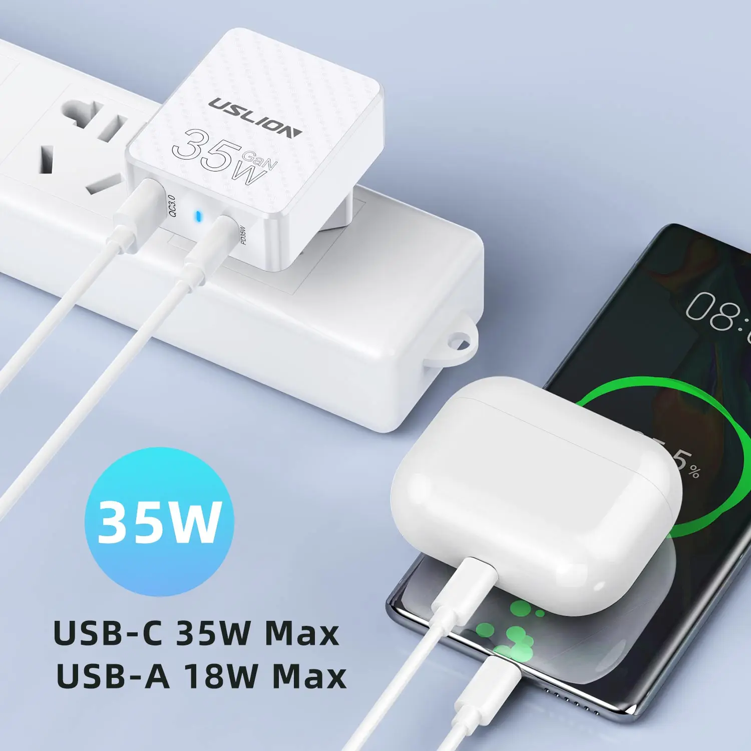 USLION 35W GaN Chargers Fast Charging Charger USB C Charger for iPhone 15 Pro Xiaomi Samsung Oneplus Mobile Phone Wall Adapter