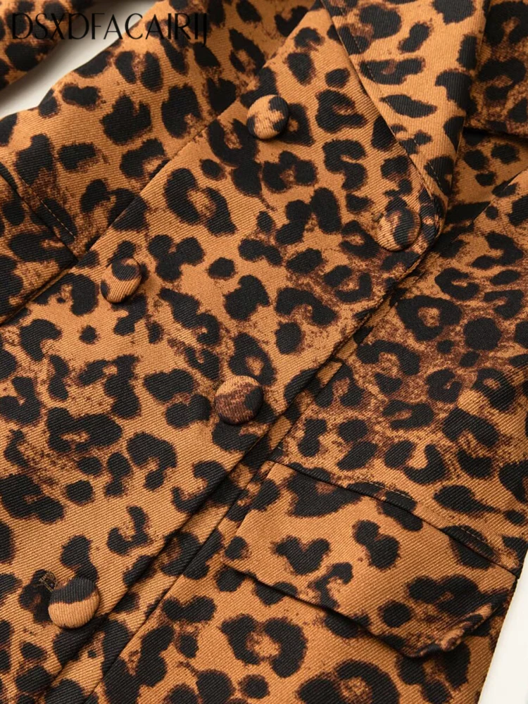 DSXDFACAIRIJ معطف نسائي بطبعة الفهد مزدوج الصدر مع ياقة بحار وأكمام طويلة وجيوب شارع العليا للخريف