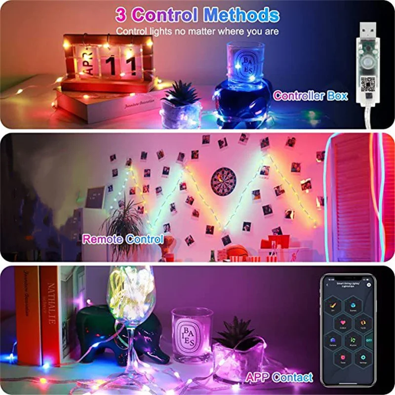 Decoration20M 10M 5M LED Christmas Lights Fairy String Light Smart APP Bluetooth Addressable Garland Festoon Home Party