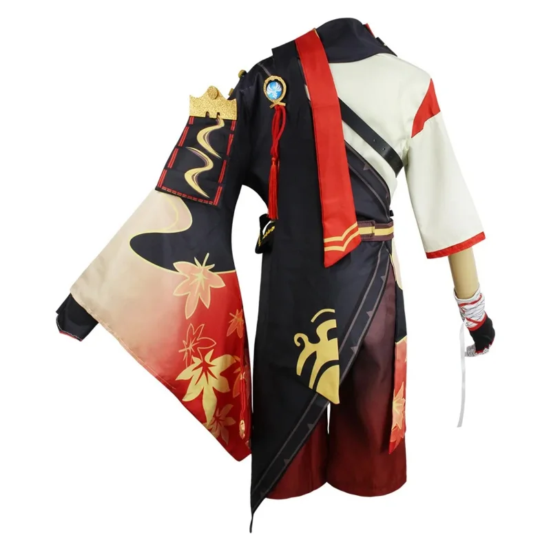 Kaedehara Kazuha fantasia de cosplay masculina, uniforme jogo, peruca de Halloween, Impact Wowen