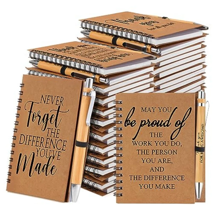 

Наборы спиральных блокнотов: подарки для учителей, оптовые вдохновляющие дневники с выдвижными бамбуковыми ручками, блокноты для поддержки и поощрения