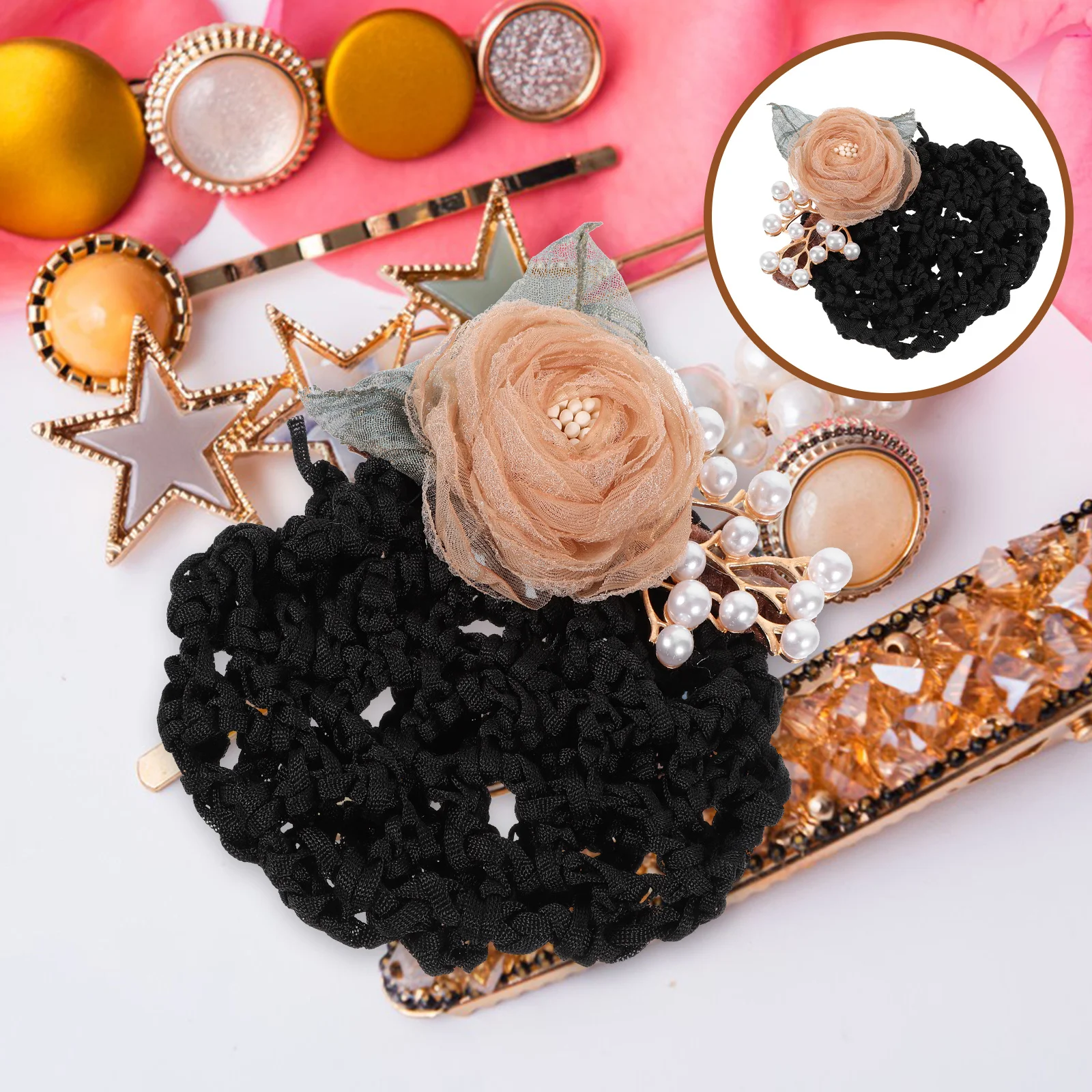 مشبك زخرفي شبكي على شكل كعكة شعر على شكل زهرة مناسب للممرضات ومحترفين الباليه وإكسسوارات الشعر لكعكة الرقص