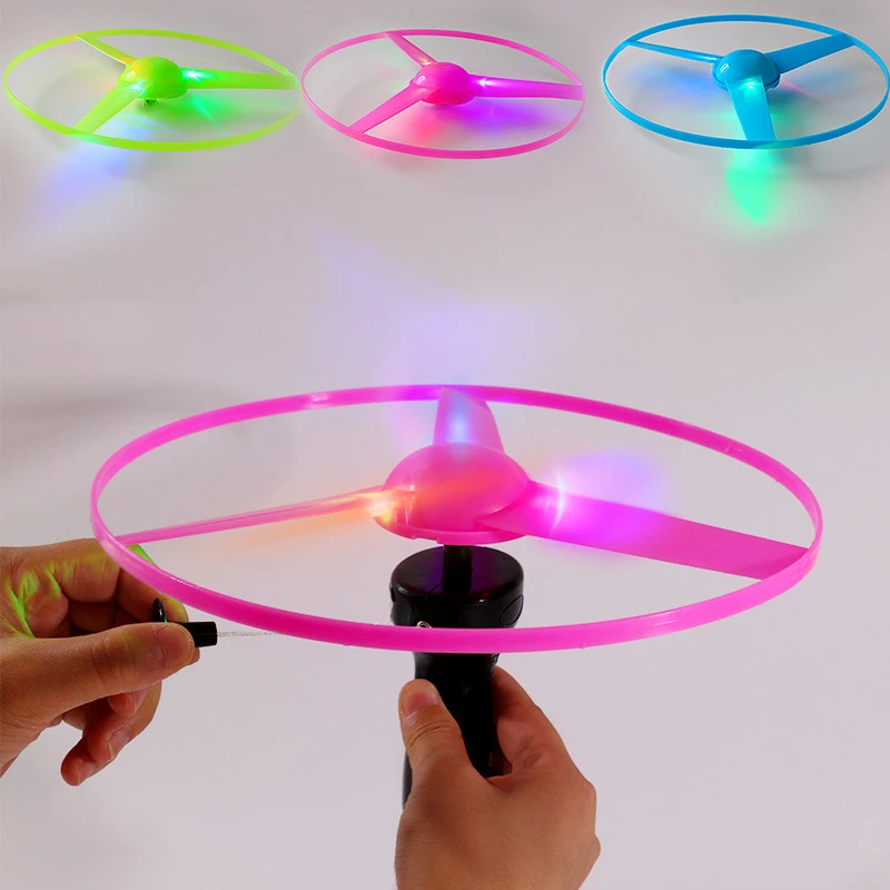 Creative Pull-wire Glowing Flying Disc Children Flash Outdoor Toys Funny Hand Throwing Pulling Toys Kids Holiday Birthday Gift