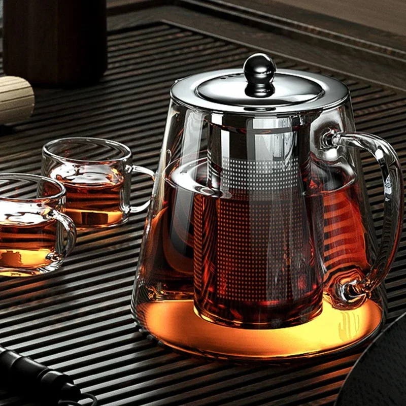

Heat Resistant Glass Teapot with Stainless Steel Tea Strainer High Heat Resistant Infuser Flower Kettle Kung Fu Tea Pots