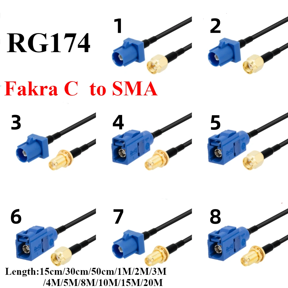 

Fakra C Plug Adapter to SMA Male Jack RG174 Cable Adapter Car GPS Navigation Antenna Extension Cord RF Coax Pigtail