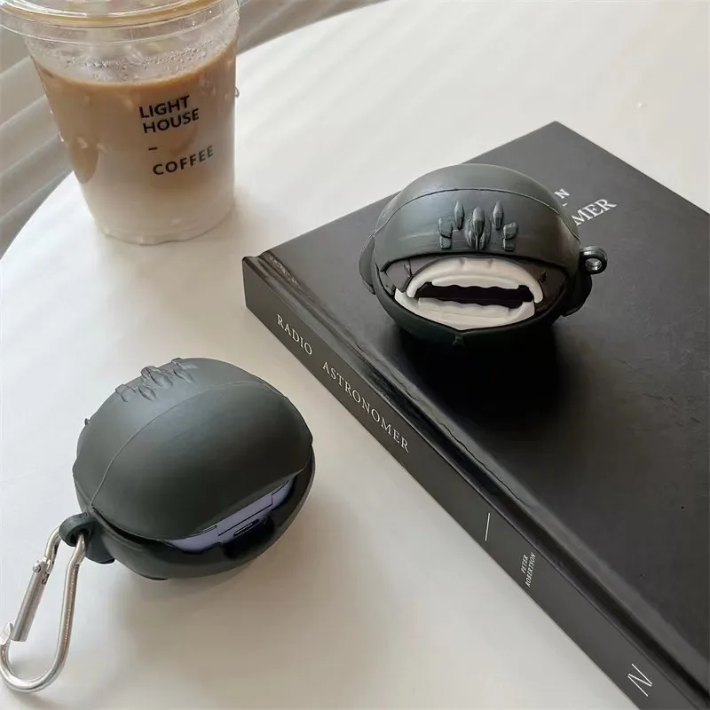 Para samsung galaxy buds2 pro/botões ao vivo/botões pro/botões 2 caixa de carregamento, 3d bonito dos desenhos animados preto tubarão silicone fone de ouvido caso com gancho