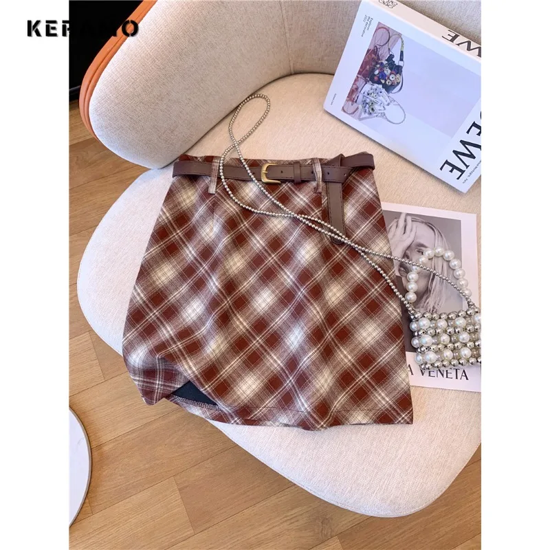 

2024 Spring New Fashion Hotsweet Style Plaid Printting Skirts Women's Casual High Waist A-line Female Slim Fit Mini Skirt