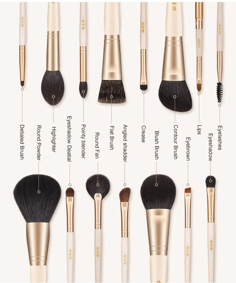 Setelan Kualitas Tinggi/15 Buah Kuas Rias Profesional Rambut Kambing untuk Foundation Concealer Perona Pipi