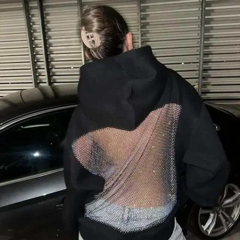 سترة نسائية بغطاء للرأس شبكية شفافة، بلوفر مجوف، خفيف الوزن، بأكمام طويلة لأسلوب الملابس اليومية والشارع #5