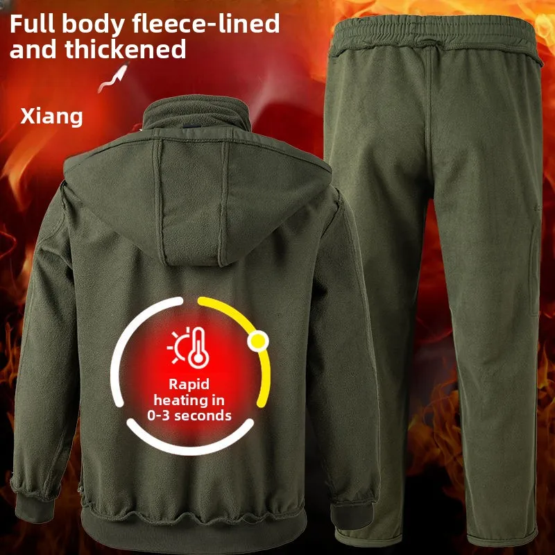 Thiened Fce 冬用作業服メンズジャケット暖かい屋外建設現場労働保護服長袖セット