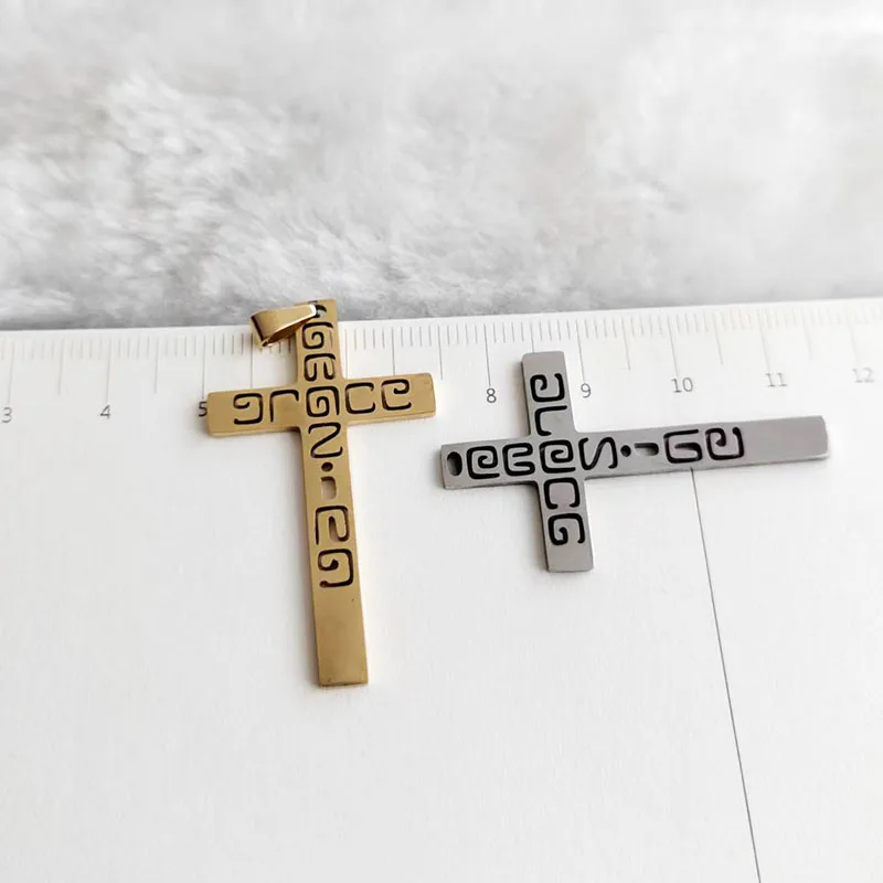 Wholesale 10pc/lot DIY Big Cross Stainless Steel Amazing Grace Charms Pendant Making Jewelry Parts Customized Items Are Welcomed