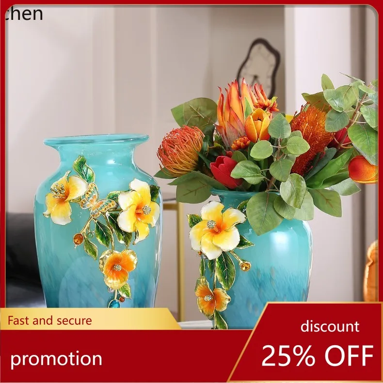 HXL Emaille-bemalte große Vase für das Wohnzimmer, Glasvase für trockene Blumenarrangements, dekorative Vase