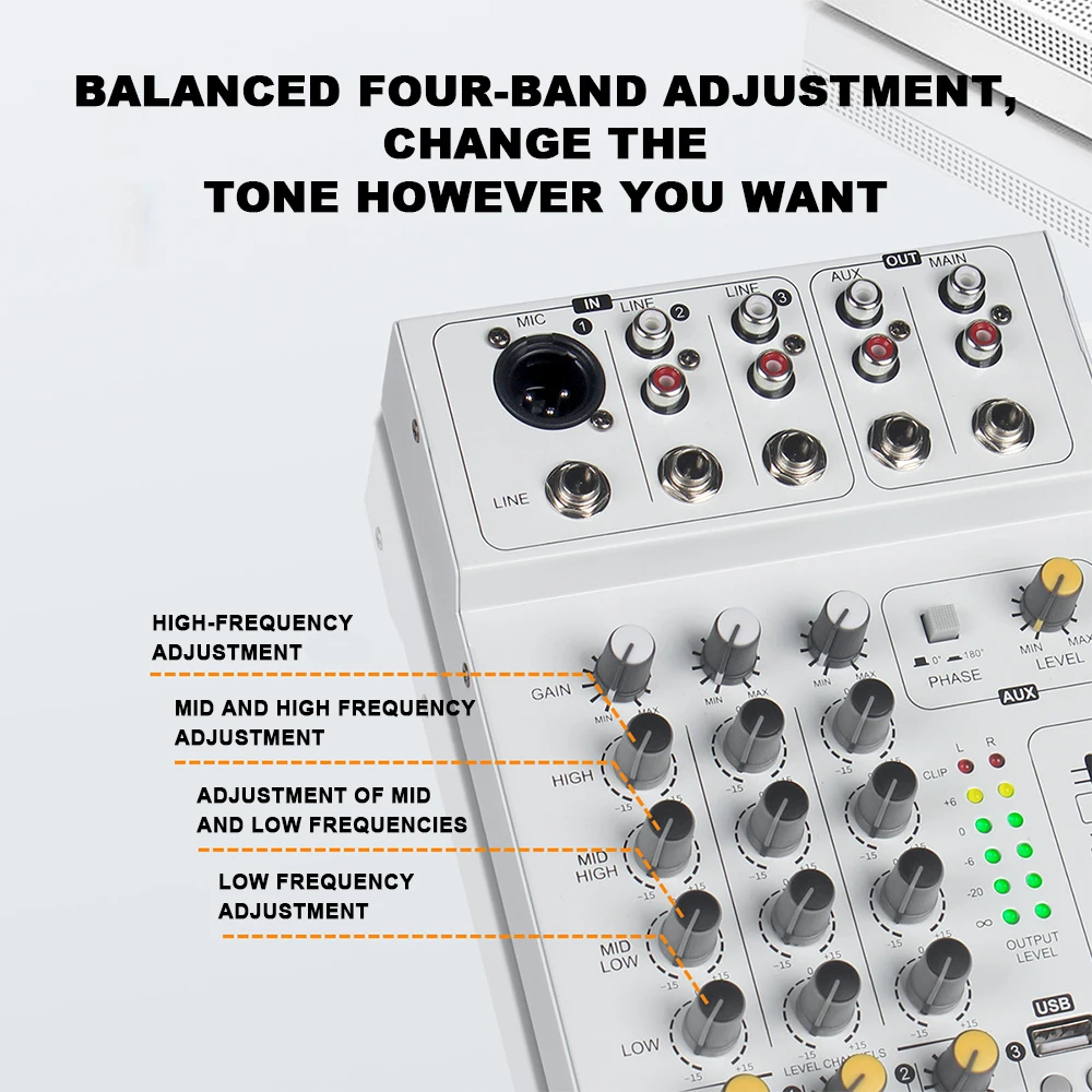 Car Audio Mixer 4 Band EQ Professional Automotive Sound Mixing Console 12V Audio Processor USB Audio Play view 3
