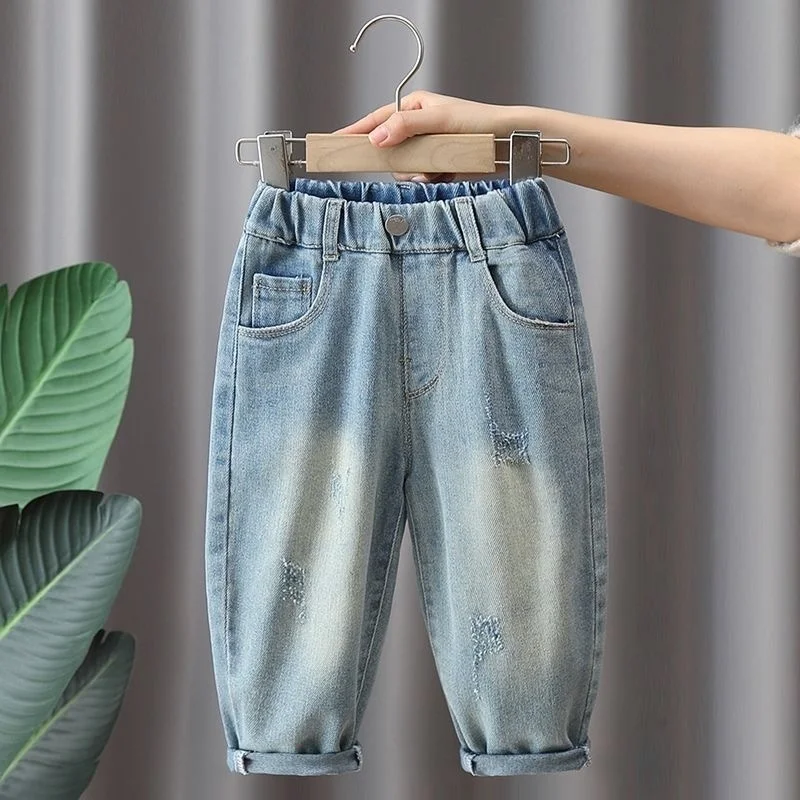 جينز بفتحات قطنية للأطفال، سراويل مريحة، سراويل كاجوال، ملابس مريحة، للأولاد والبنات، الأطفال، جديد، جودة ممتازة