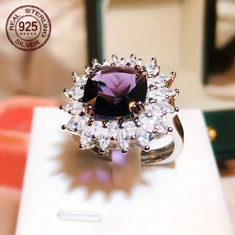 

Sparkling and Luxurious Purple Zirconia 925 Sterling Silver Ring With Adjustable Opening Size Fashion Jewelry Party Accessory