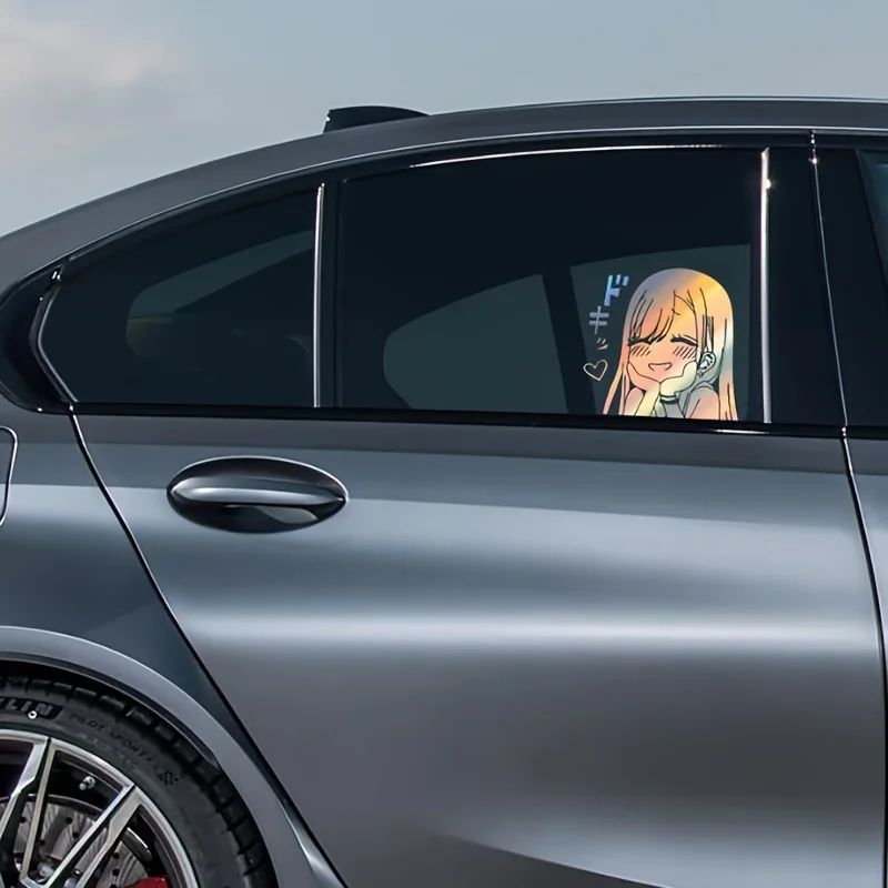 ملصق سيارة لطيف لفتاة الرسوم المتحركة مناسب للنافذة والمصد المتجانسة اليسرى ملصق ذاتي اللصق ملحقات السيارة المزخرفة