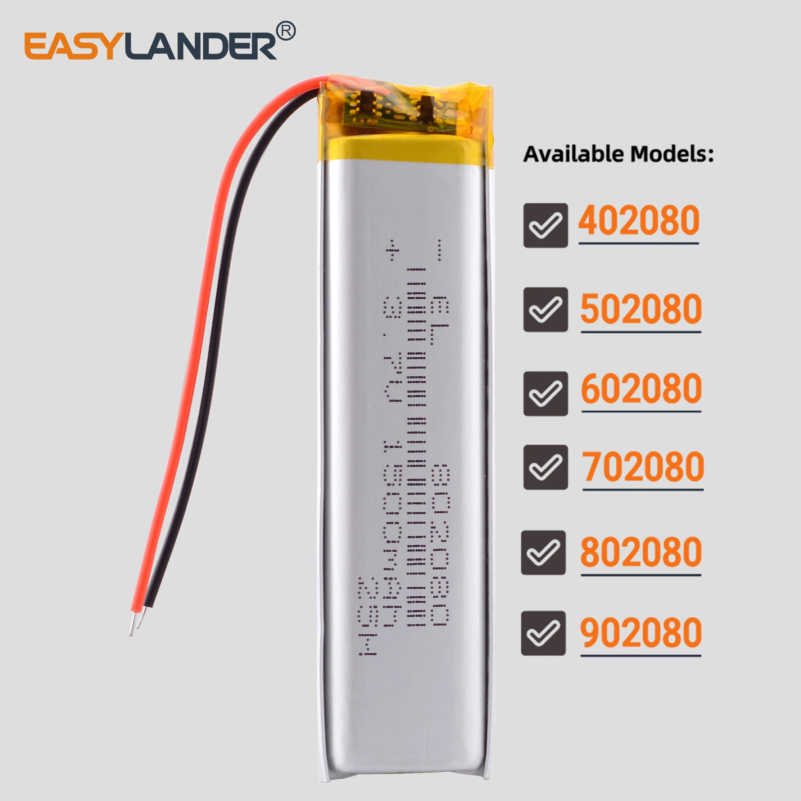 

402080 502080 602080 702080 902080 802080 3.7V 1000mAh Lithium Polymer LiPo Rechargeable Battery