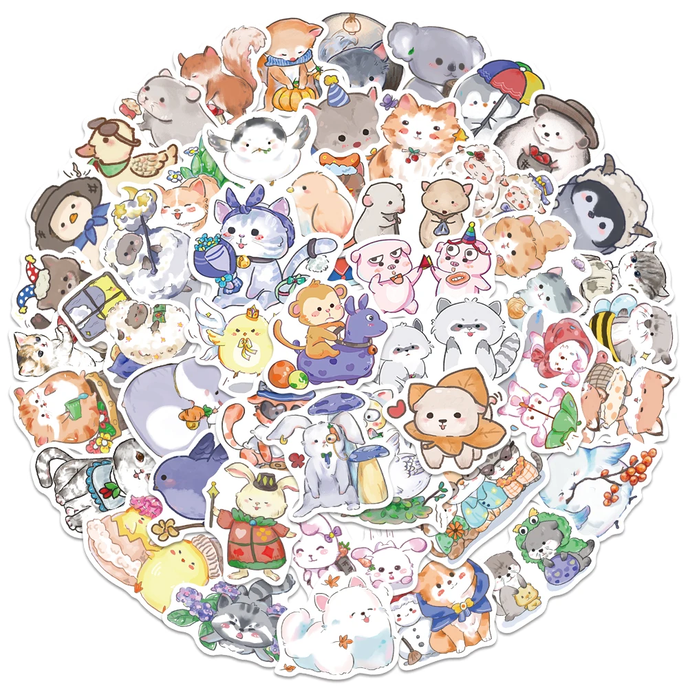 5 juegos de pegatinas Retro de animales de dibujos animados para ordenador portátil, botella de agua, equipaje, cuaderno, guitarra, teléfono, calcomanías de vinilo impermeables