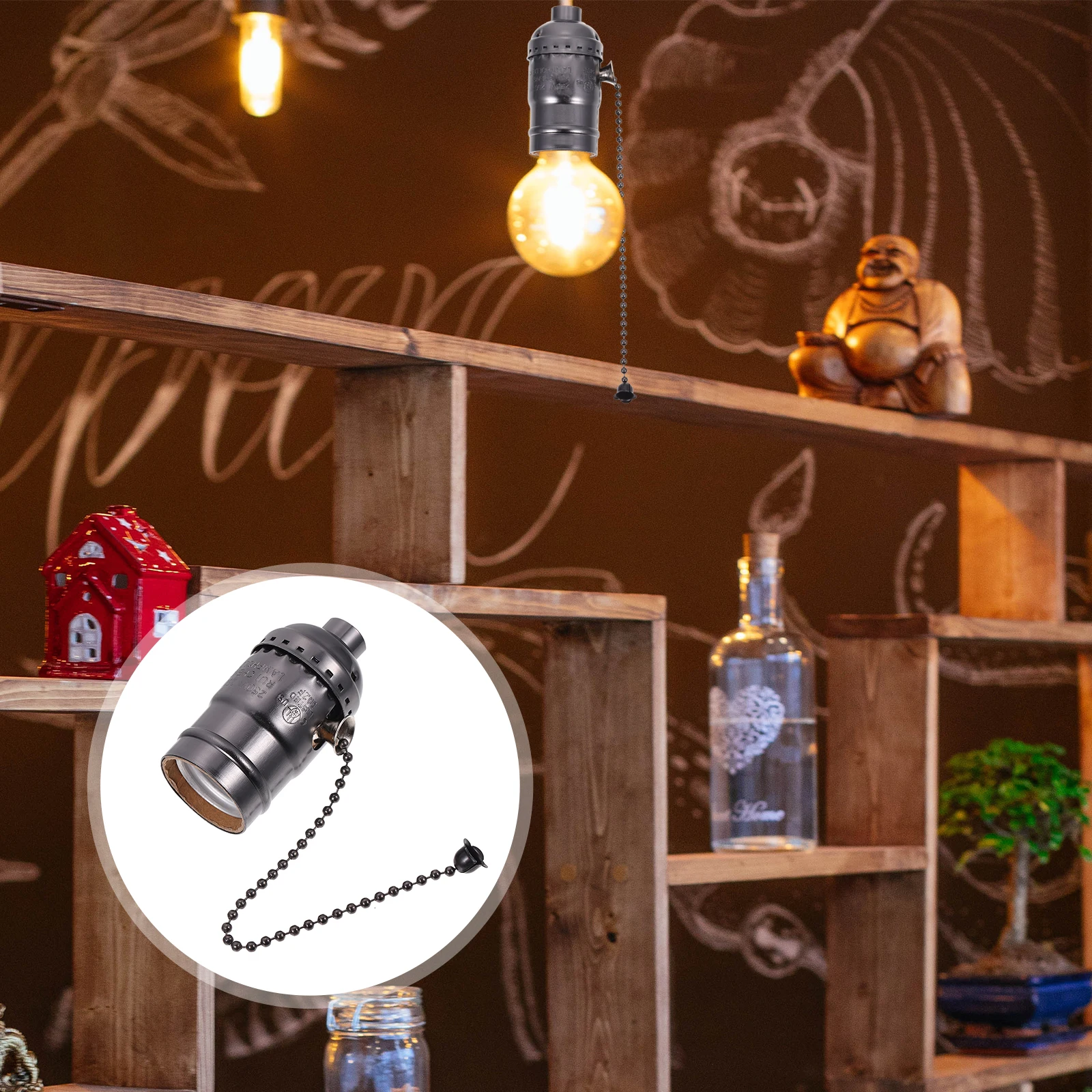 

Retro Lamp Holder Aluminum Pull Chain Light Socket Zipper Replacement Black with