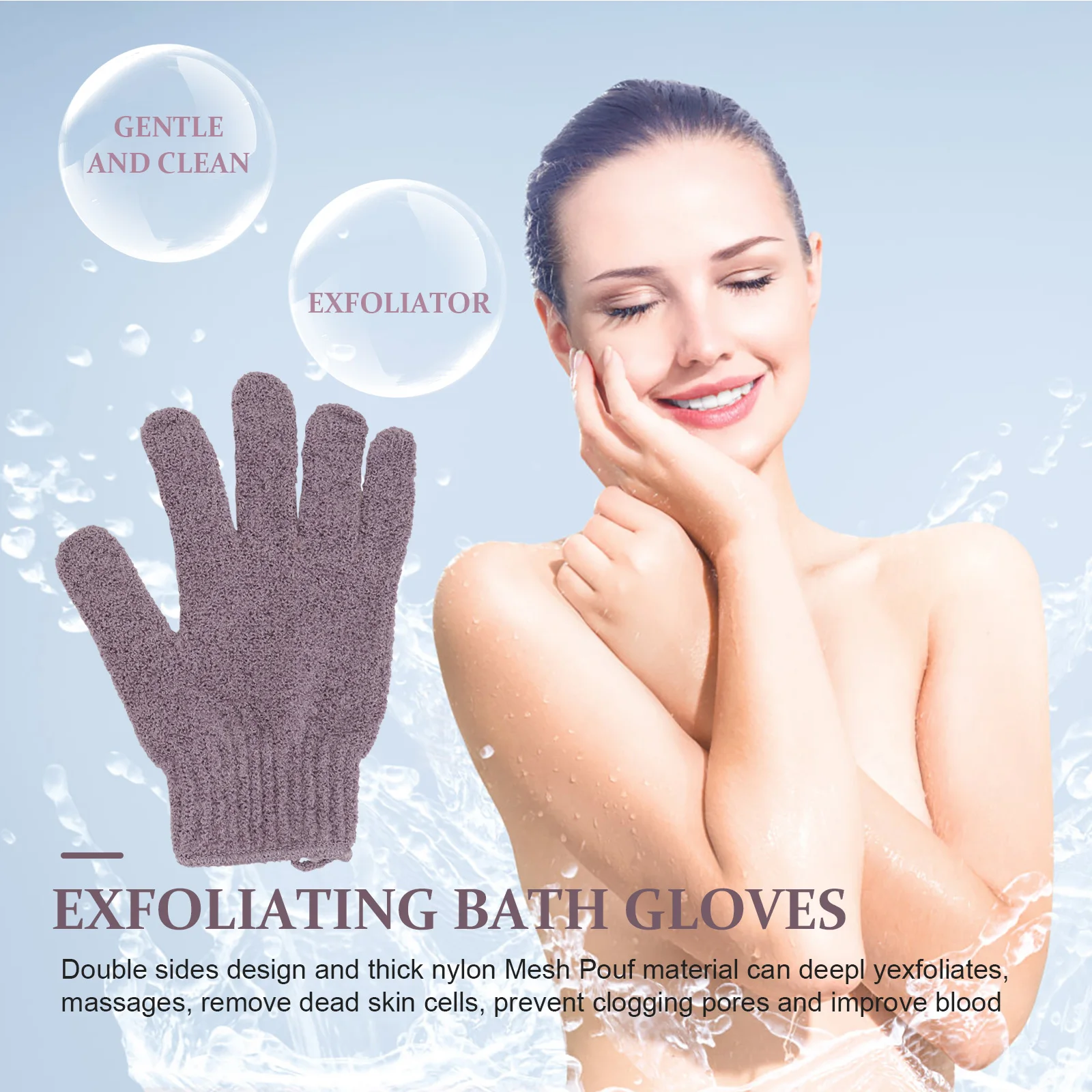 

1 Pair Five Fingers Bath Mitt Exfoliating Glove Body Scrub Shower Gloves For Men Women Purple Stretchy Reusable