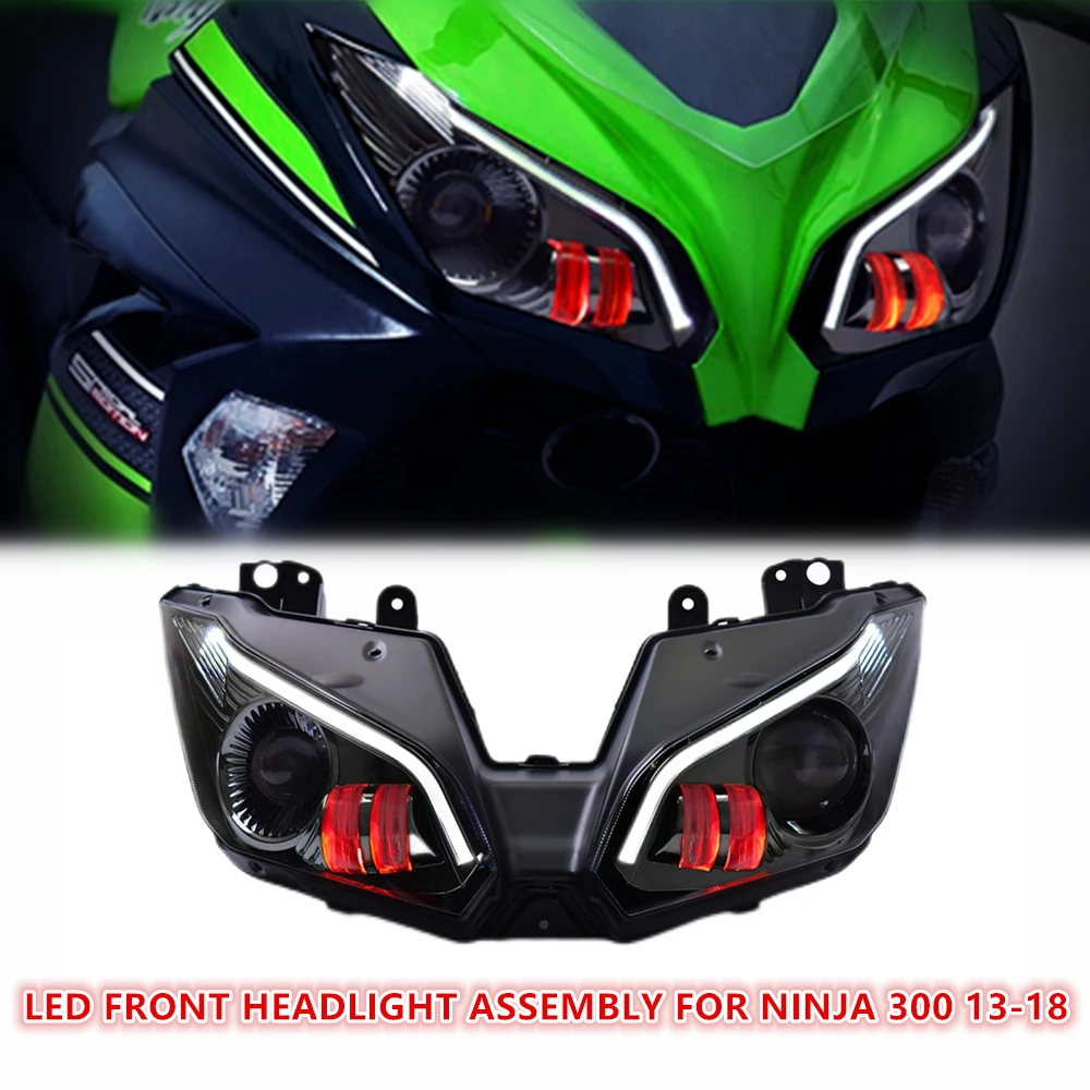 KT Motorcycle FULL LED Headlight Assembly for Kawasaki Ninja 250 Ninja 300 2013-2018 Front Headlamp Completed