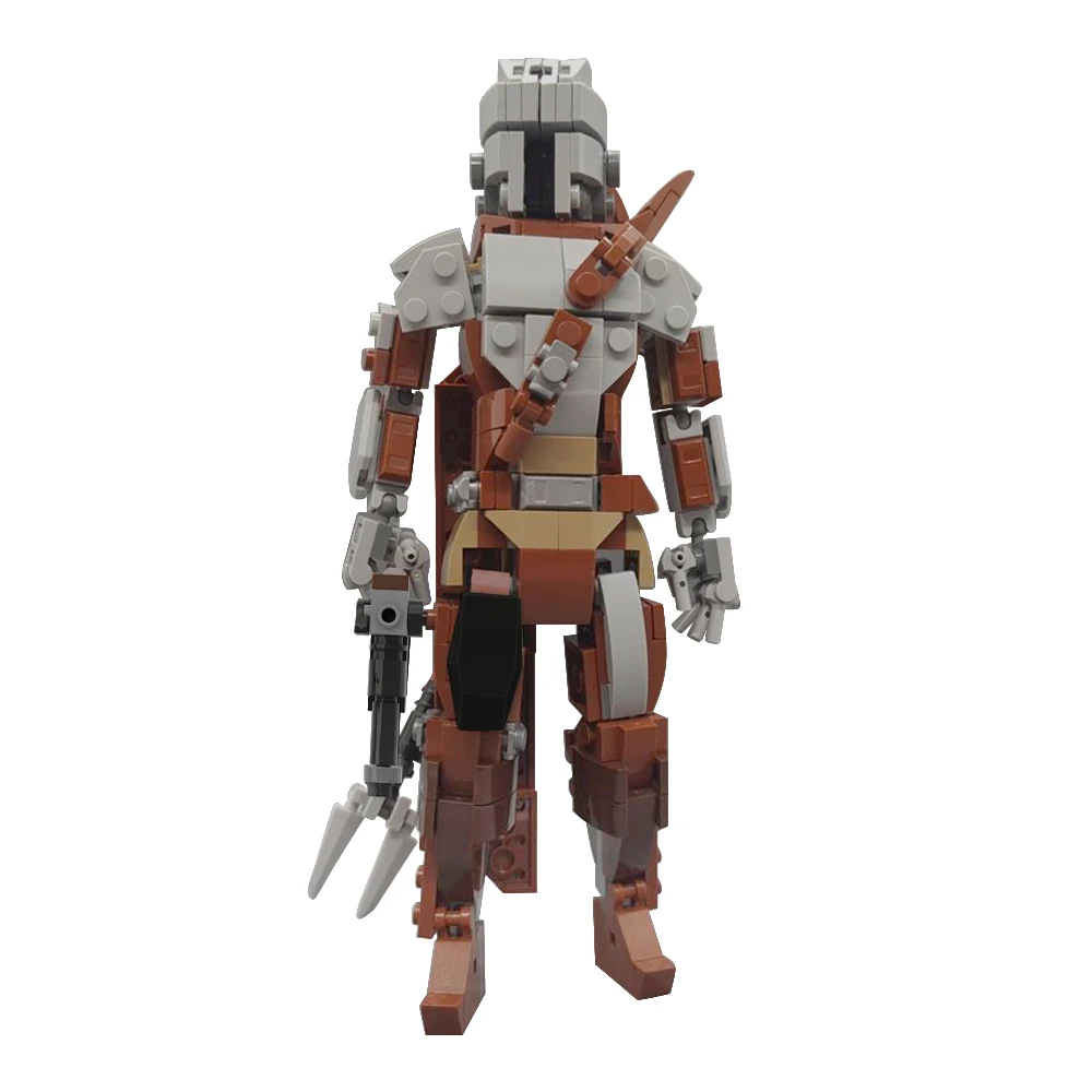 

Bounty Hunter Din MOC Building Blocks, Space Wars Armored Warrior with Beskar Spear, Child's Protector for Adult Fans
