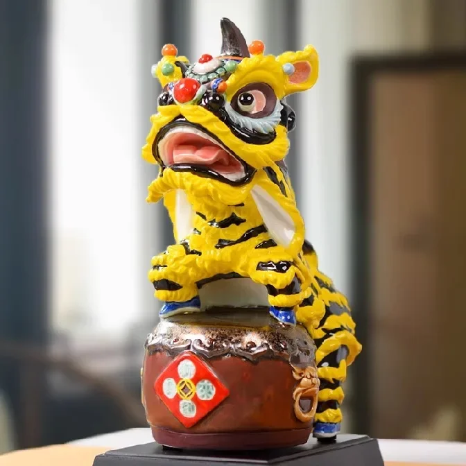 Lion dance ornament, lion dance doll ceramic handicraft home desktop cute decoration
