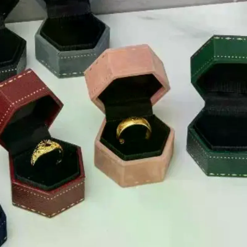 Vintage Hexagon Velvet Jewelry Single Ring Box Empty Case Holder