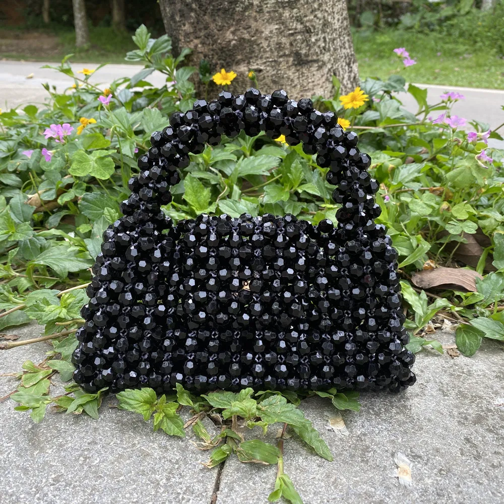 Handmade Bead Bag Hand-Woven Designer Cute Beaded Ladies Party Bag Beading Top-handle Phone Purses and Handbags