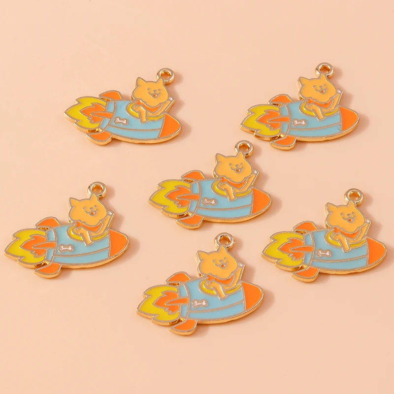 

20pcs 26x24mm Cartoon Animal Bear Charms Enamel Rocket Charms Pendants for Jewelry Making Earrings Necklaces DIY Crafts Supplies