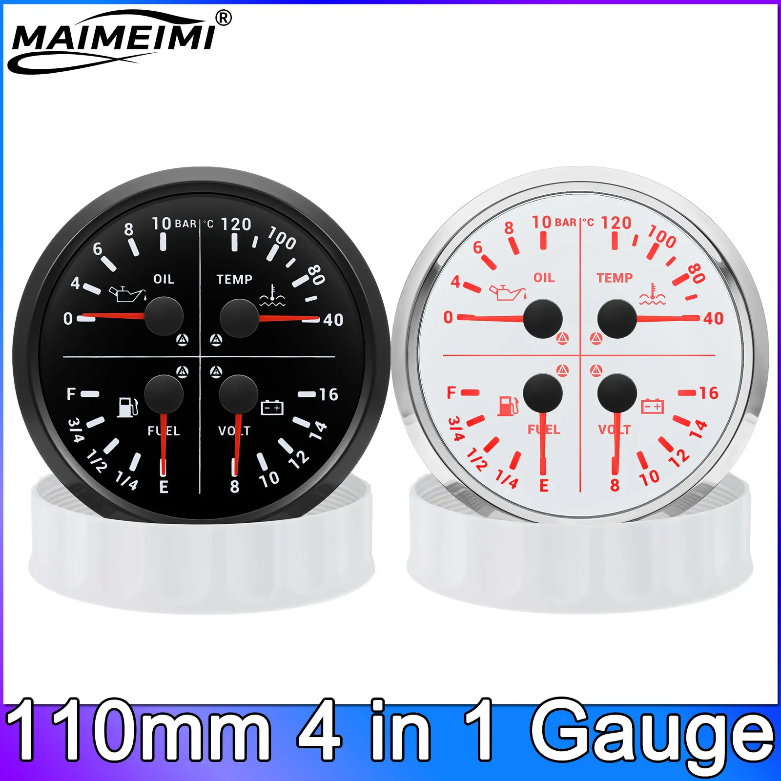 

110 мм 4в1 манометр уровня топлива давление масла 10 бар датчик температуры воды вольтметр с красной подсветкой для автомобиля лодки 8 ~ 16 В