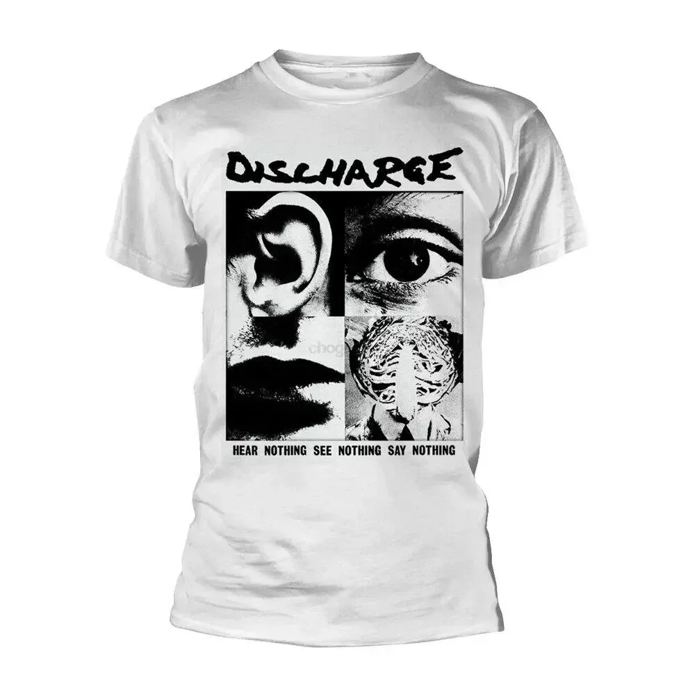 Discharge - HEAR NOTHING SEE NOTHING - A New Official WHITE T SHIRT punk oi