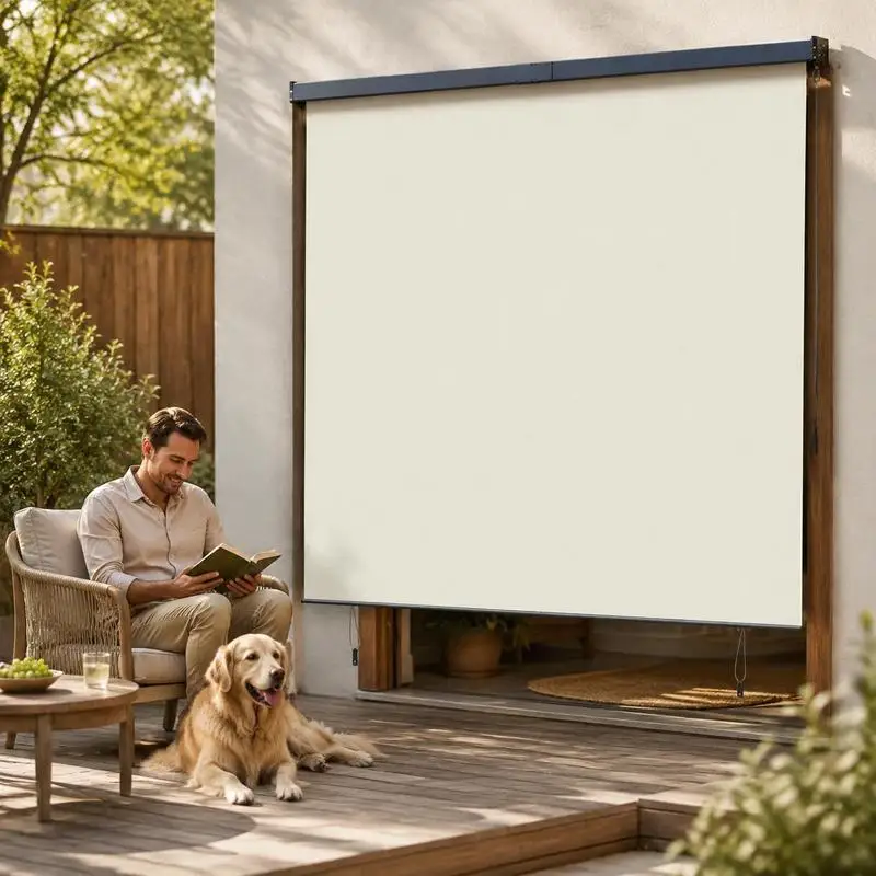 Store Enrouleur Extérieur 220x250cm à Rayures Couleur Crème, Tissu Réglable Résistant aux Intempéries avec Protection Solaire et Gestion de la Lumière, Brise-Vue Extérieur pour Terrasse, Balcon et Fenêtre, Store Décoratif Moderne pour Aménagement Extérieur