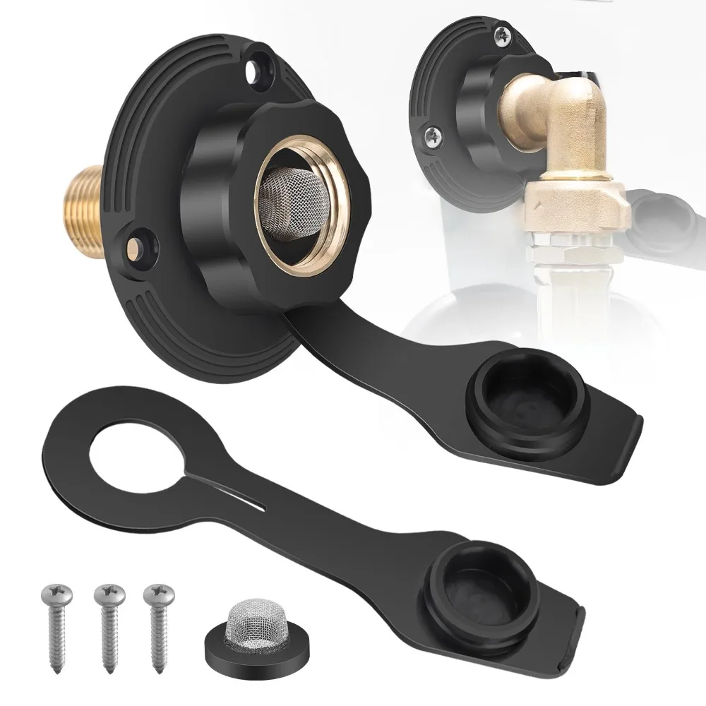 

RV City Water Fill Inlet Connection with Check Valve Flange Brass Hose Connector