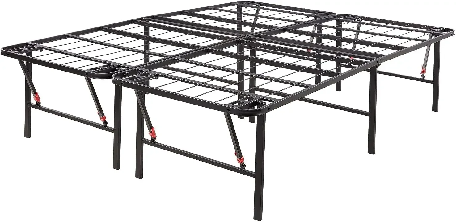 Foldable Metal Platform Bed Frame with Tool Free Setup, 18 Inches High, Sturdy Steel Frame, No Box Spring Needed, Queen, Black