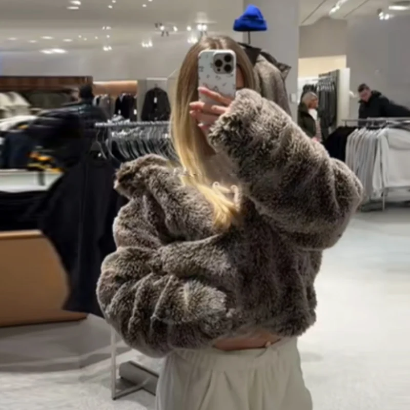 

New Women Faux Fur Short Coats Thick Warm Hooded Coat Full Sleeve Solid Casual Jacket Female Autumn Winter High Street Outerwear