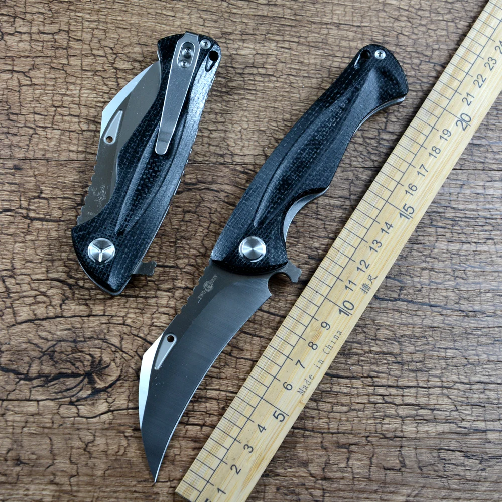 

TWOSUN Folding Knife 14C28N Curved Blade Ceramic Ball Wearing Black Micarta Handle Outdoor Camping Hunting Gift Daily TS202