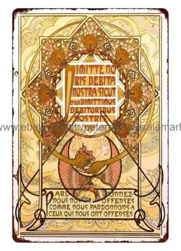 kitchen wall nostalgic 1899 Alphonse Mucha Le Pater Art Nouveau metal tin sign