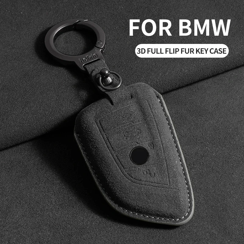 Leather Car Key Case For BMW X1 X3 X5 X6 X7 F20 F15 F16 F48 G20 G30 G01 G02 G05 G11 G32 1 3 7 Series Keychain Suede Accessories
