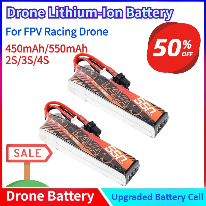 

New 450/550mAh 75C 2S/3S/4S 7.6V/11.4V/15.2V Battery XT30 Connector 2PCS for Pavo20 Pro FPV Racing Drone