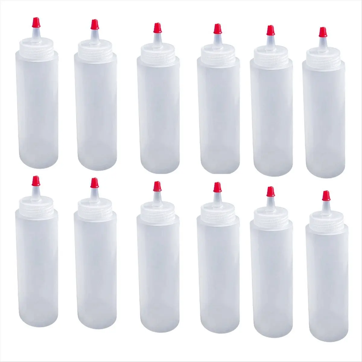 ABLG 12Pcs 16 Ounce Plastic Squeeze Condiment Bottles with Red Tip Cap Squirt Bottle for Ketchup,BBQ, Sauces, Arts and Crafts
